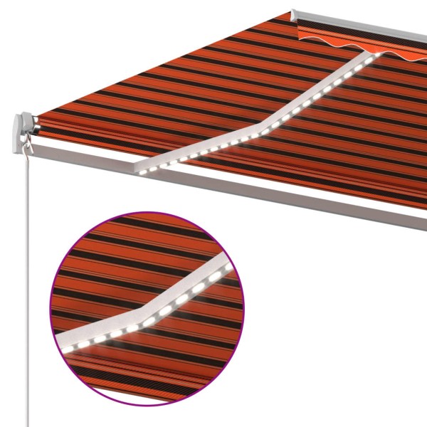 Toldo automático LED sensor de viento naranja marrón 4,5x3,5 m Toldo automático LED sensor de viento naranja marrón 4,5x3,5 m