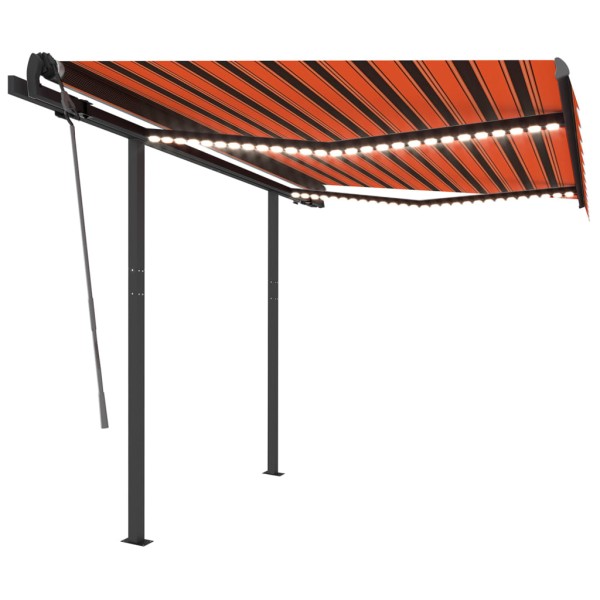 Toldo manual retráctil con LED naranja y marrón 3,5x2,5 m Toldo manual retráctil con LED naranja y marrón 3,5x2,5 m