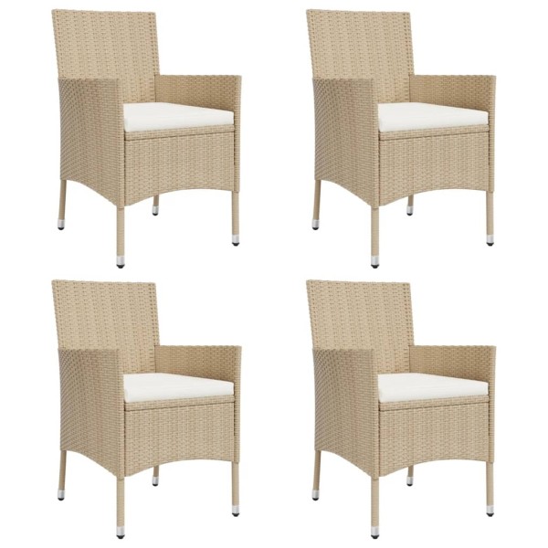 Mesita y sillas jardín 5 pzas y cojines ratán sintético beige Mesita y sillas jardín 5 pzas y cojines ratán sintético beige