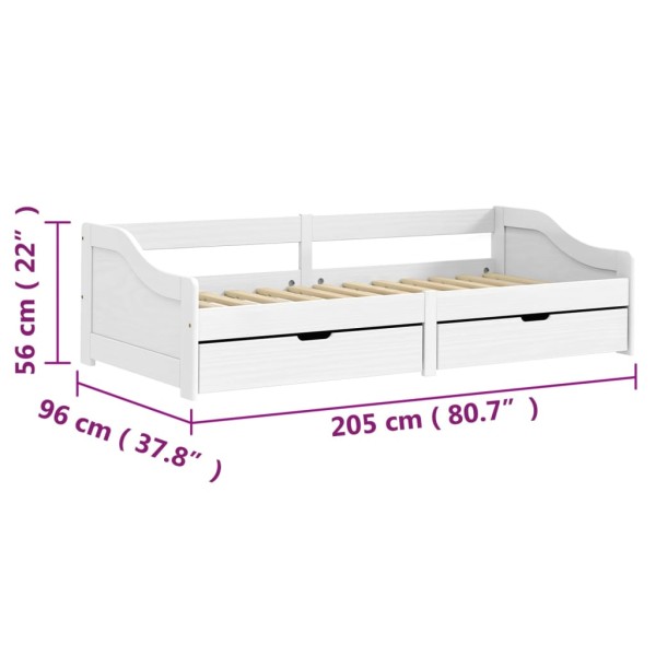 Sofá cama con 2 cajones madera maciza pino blanca IRUN 90x200cm Sofá cama con 2 cajones madera maciza pino blanca IRUN 90x200cm