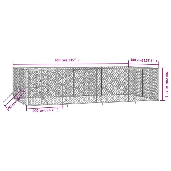 Perrera de exterior acero galvanizado plateado 8x4x2 m Perrera de exterior acero galvanizado plateado 8x4x2 m