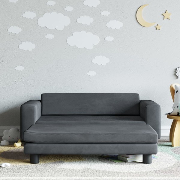 Sofá para niños y reposapiés terciopelo gris oscuro 100x50x30cm Sofá para niños y reposapiés terciopelo gris oscuro 100x50x30cm