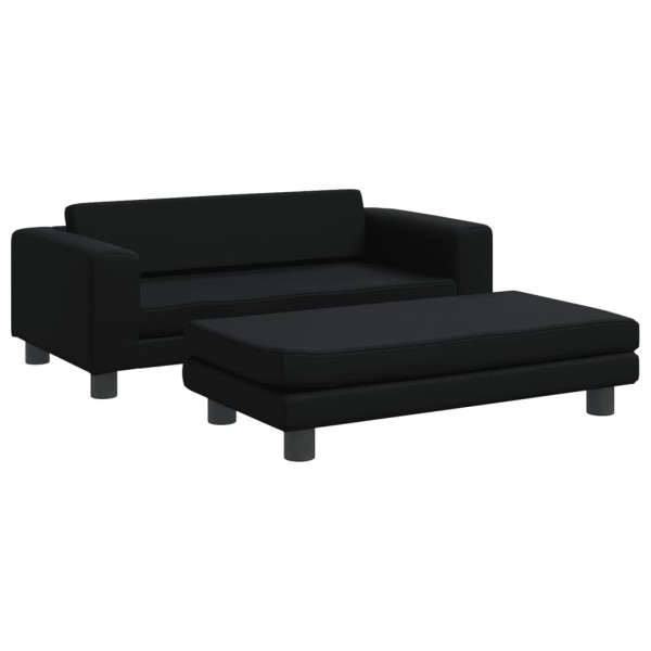 Sofá para niños y reposapiés cuero sintético negro 100x50x30 cm Sofá para niños y reposapiés cuero sintético negro 100x50x30 cm
