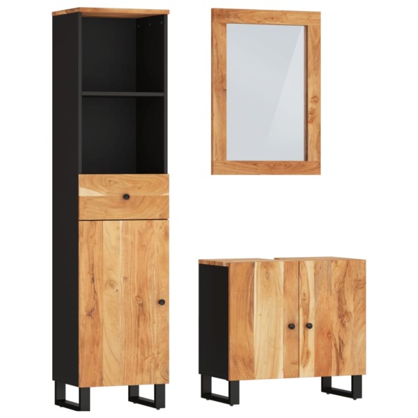 Conjunto de muebles de baño 3 piezas madera maciza de acacia Conjunto de muebles de baño 3 piezas madera maciza de acacia