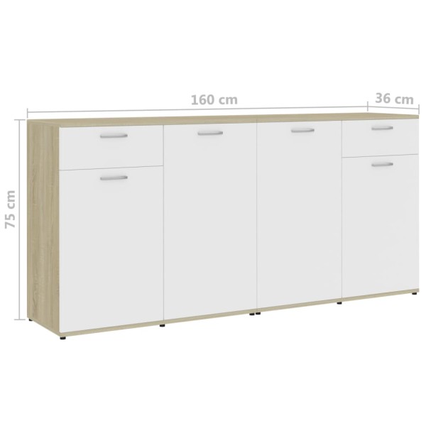 Aparador madera de ingeniería blanco roble Sonoma 160x36x75 cm Aparador madera de ingeniería blanco roble Sonoma 160x36x75 cm