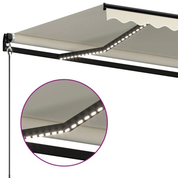Toldo retráctil manual con luz LED color crema 600x350 cm Toldo retráctil manual con luz LED color crema 600x350 cm