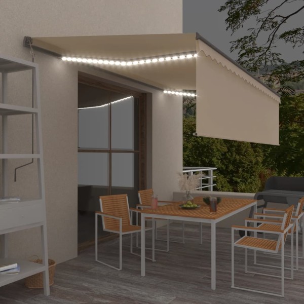 Toldo retráctil manual con persiana y LED crema 5x3 m Toldo retráctil manual con persiana y LED crema 5x3 m