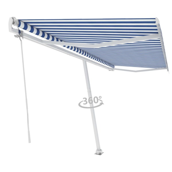 Toldo de pie automático azul y blanco 500x300 cm