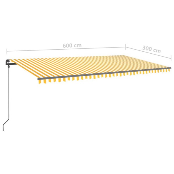 Toldo retráctil manual con postes amarillo y blanco 6x3 m Toldo retráctil manual con postes amarillo y blanco 6x3 m