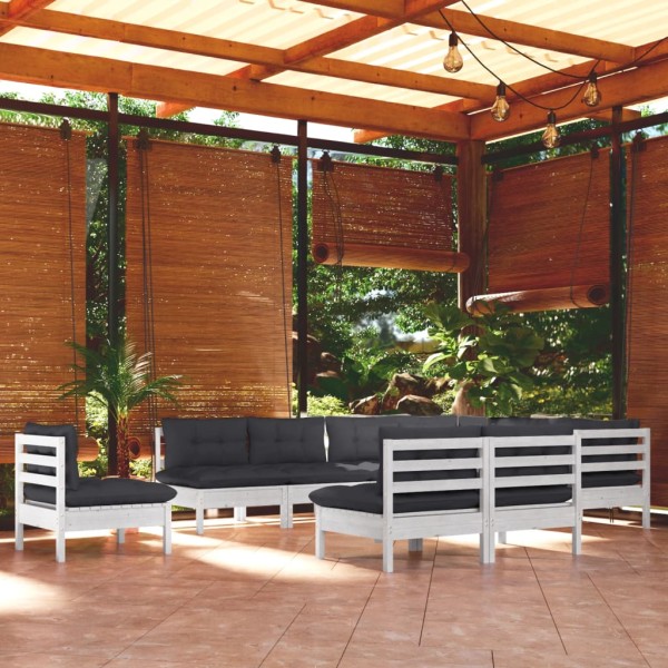 Muebles de jardín 10 pzas y cojines blanco madera maciza de pino Muebles de jardín 10 pzas y cojines blanco madera maciza de pino