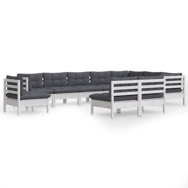 Muebles de jardín 10 pzas y cojines blanco madera maciza de pino Muebles de jardín 10 pzas y cojines blanco madera maciza de pino