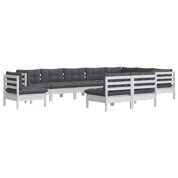 Muebles de jardín 10 pzas y cojines blanco madera maciza de pino Muebles de jardín 10 pzas y cojines blanco madera maciza de pino