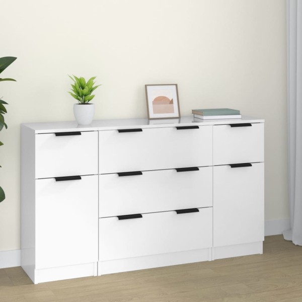 Set de aparador 3 piezas madera contrachapada blanco brillante Set de aparador 3 piezas madera contrachapada blanco brillante