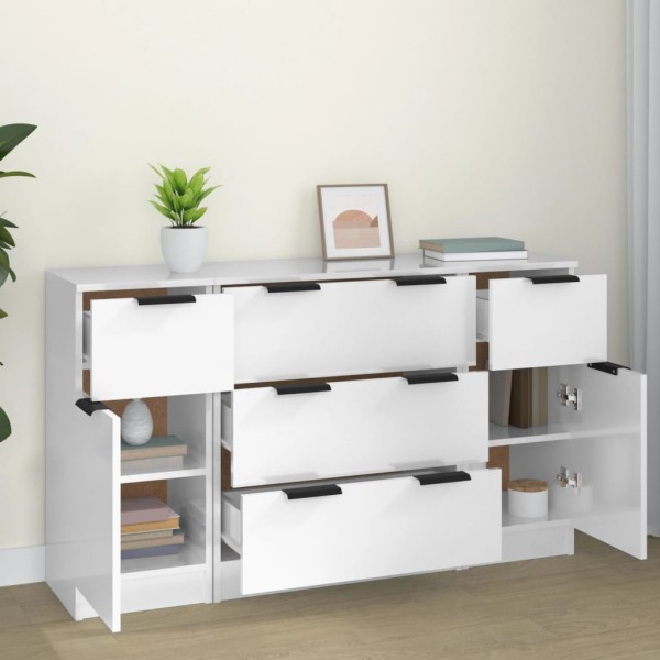 Set de aparador 3 piezas madera contrachapada blanco brillante Set de aparador 3 piezas madera contrachapada blanco brillante