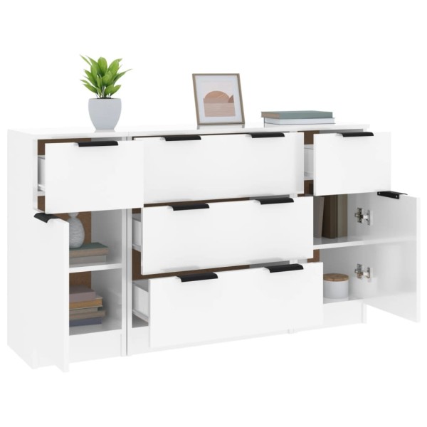 Set de aparador 3 piezas madera contrachapada blanco brillante Set de aparador 3 piezas madera contrachapada blanco brillante
