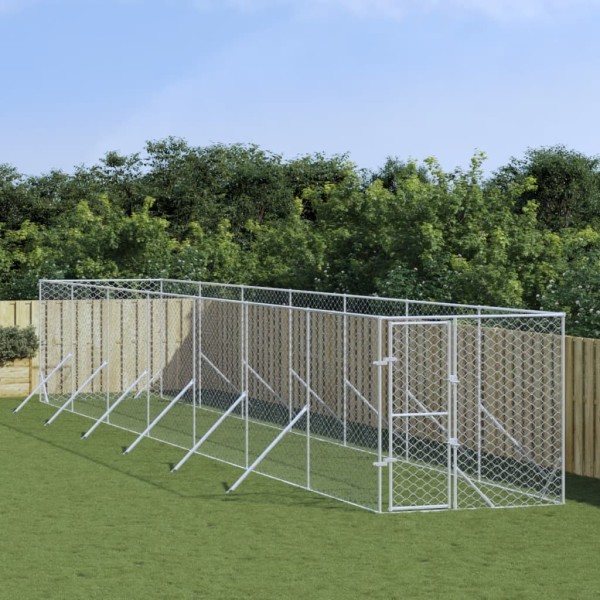 Perrera de exterior acero galvanizado plateado 2x14x2 m Perrera de exterior acero galvanizado plateado 2x14x2 m