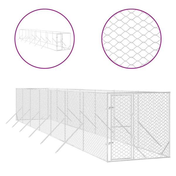 Perrera de exterior acero galvanizado plateado 2x14x2 m Perrera de exterior acero galvanizado plateado 2x14x2 m