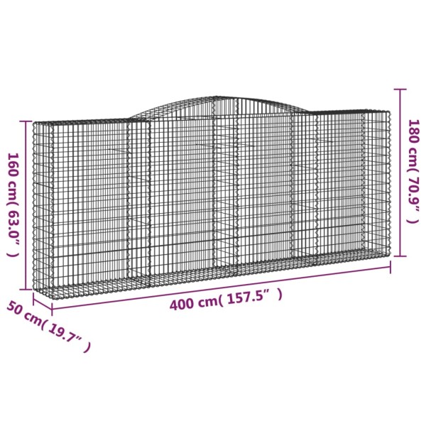Cestas de gaviones 9 uds forma de arco hierro 400x50x160/180 cm Cestas de gaviones 9 uds forma de arco hierro 400x50x160/180 cm