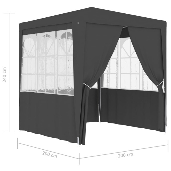 Carpa profesional para fiestas con paredes gris 90 g/m² 2x2 m