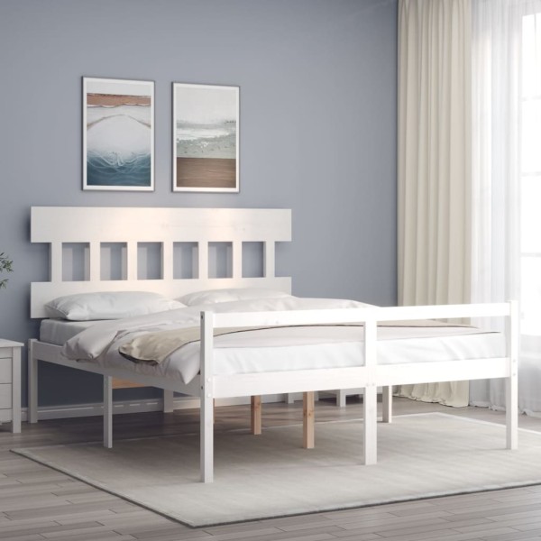 Cama personas mayores cabecero madera maciza blanco 160x200 cm Cama personas mayores cabecero madera maciza blanco 160x200 cm