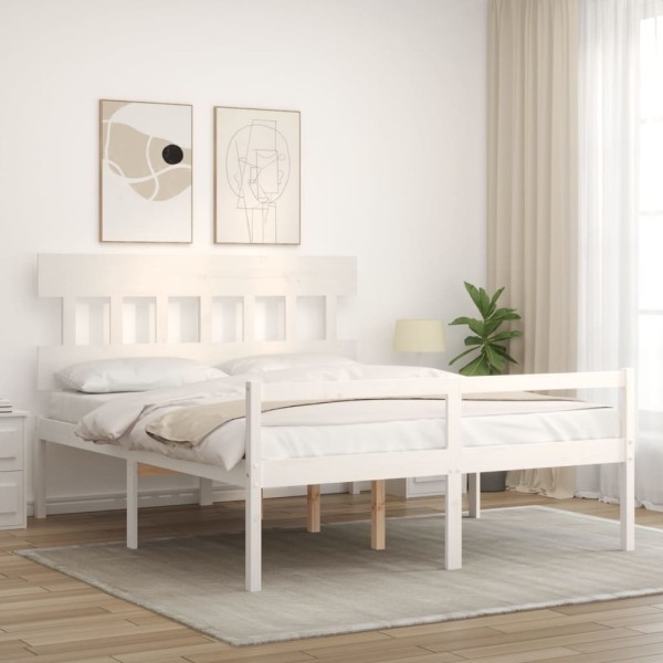 Cama personas mayores cabecero madera maciza blanco 160x200 cm Cama personas mayores cabecero madera maciza blanco 160x200 cm