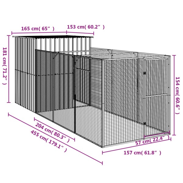 Caseta de perros con corral acero galvanizado 165x455x181 cm Caseta de perros con corral acero galvanizado 165x455x181 cm