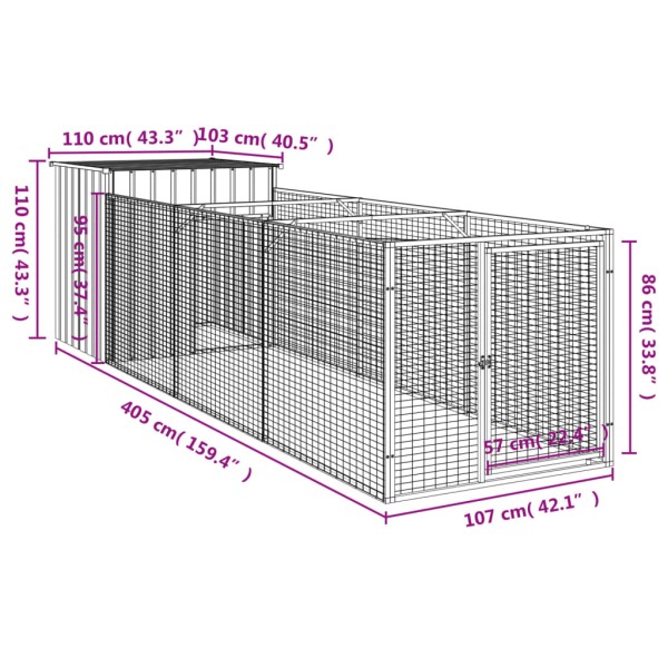 Caseta perros corral acero galvanizado gris claro 110x405x110cm Caseta perros corral acero galvanizado gris claro 110x405x110cm