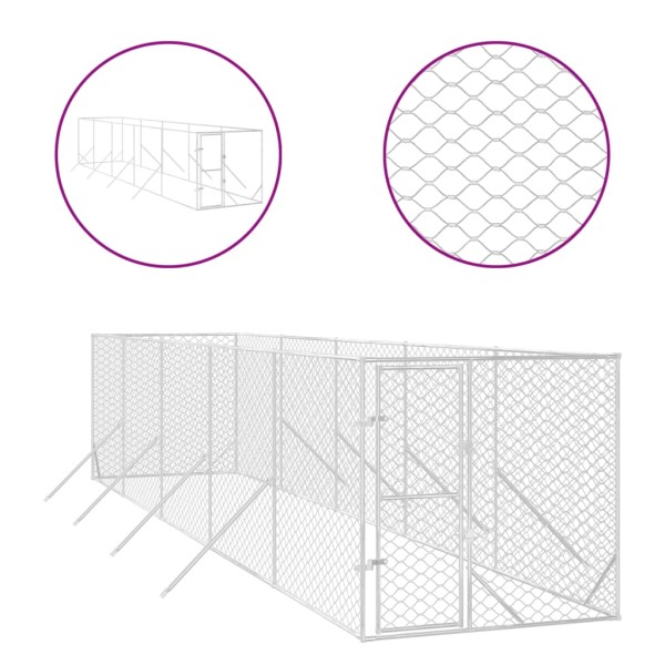 Perrera de exterior acero galvanizado plateado 2x10x2 m Perrera de exterior acero galvanizado plateado 2x10x2 m
