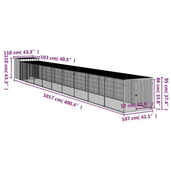 Gallinero con corral acero galvanizado gris 110x1017x110 cm Gallinero con corral acero galvanizado gris 110x1017x110 cm