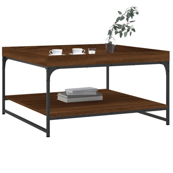 Mesa centro madera ingeniería y hierro roble marrón 80x80x45 cm Mesa centro madera ingeniería y hierro roble marrón 80x80x45 cm