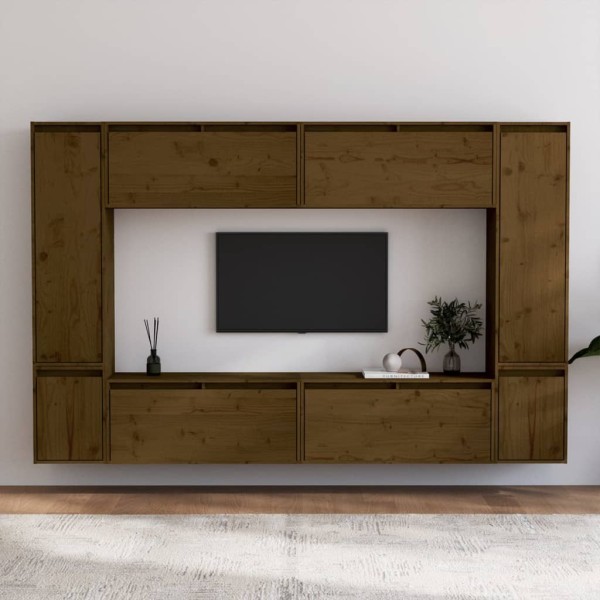 Muebles para TV 8 piezas madera maciza de pino marrón miel