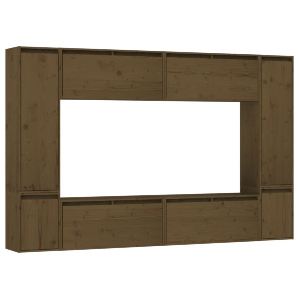 Muebles para TV 8 piezas madera maciza de pino marrón miel