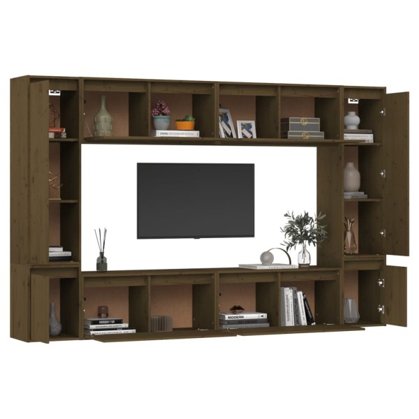 Muebles para TV 8 piezas madera maciza de pino marrón miel