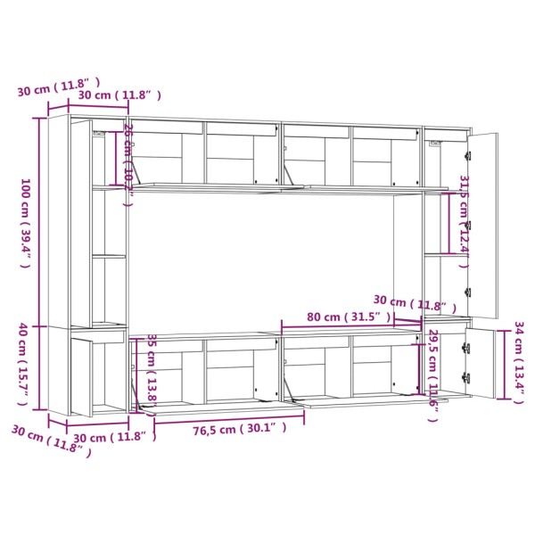Muebles para TV 8 piezas madera maciza de pino marrón miel