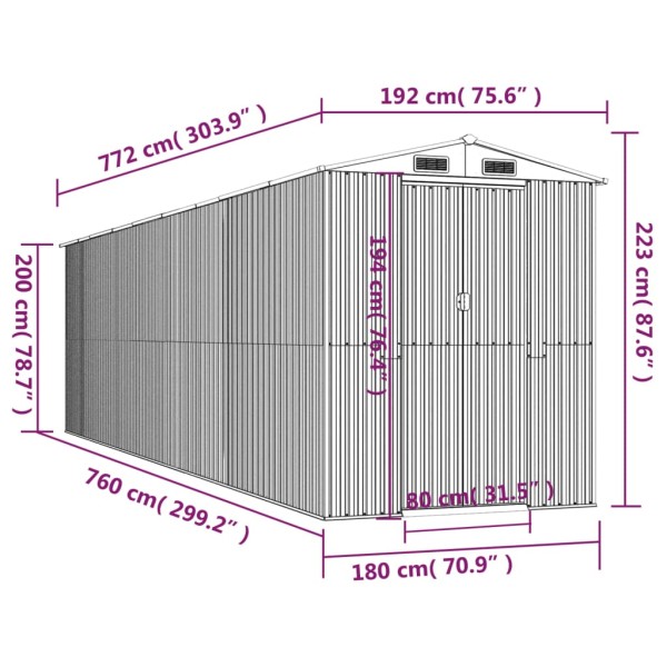 Cobertizo de jardín acero galvanizado antracita 192x772x223 cm Cobertizo de jardín acero galvanizado antracita 192x772x223 cm