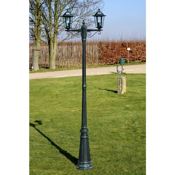 Farola de jardín 2 brazos 215 cm verde oscuro/negro aluminio Farola de jardín 2 brazos 215 cm verde oscuro/negro aluminio