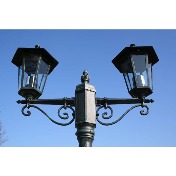Farola de jardín 2 brazos 215 cm verde oscuro/negro aluminio Farola de jardín 2 brazos 215 cm verde oscuro/negro aluminio