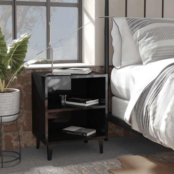 Mesitas de noche patas metal 2 uds negro brillo 40x30x50 cm Mesitas de noche patas metal 2 uds negro brillo 40x30x50 cm
