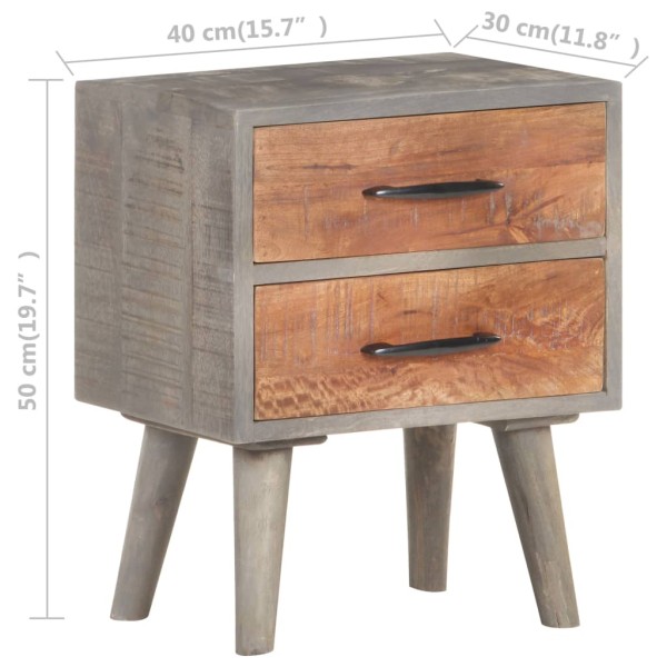 Mesita de noche madera maciza de mango y rugosa gris 40x30x50cm Mesita de noche madera maciza de mango y rugosa gris 40x30x50cm