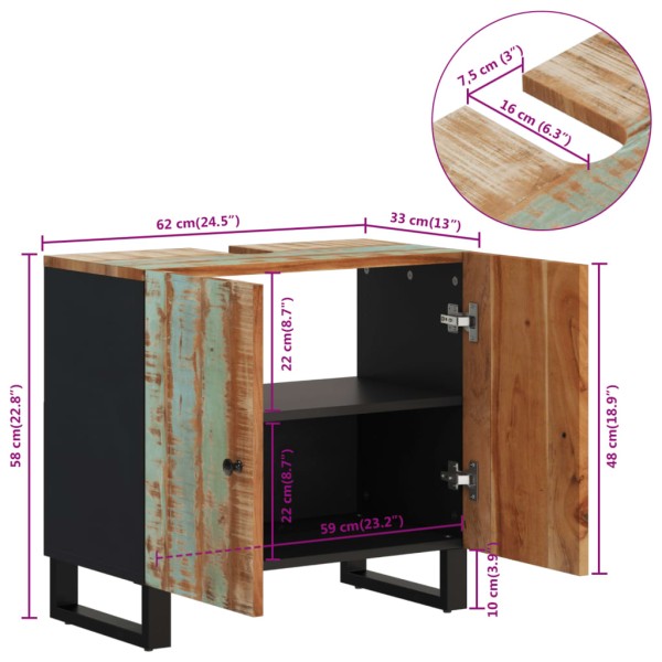 Mueble de lavabo madera reciclada madera ingeniería 62x33x58 cm Mueble de lavabo madera reciclada madera ingeniería 62x33x58 cm