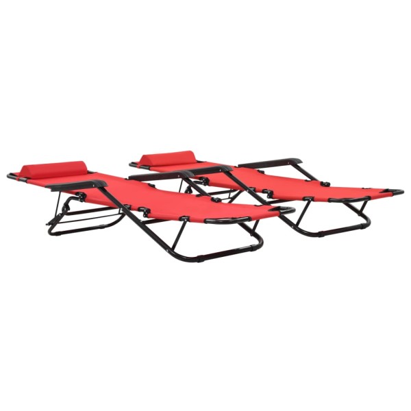 Tumbonas plegables con reposapiés 2 unidades acero rojo Tumbonas plegables con reposapiés 2 unidades acero rojo