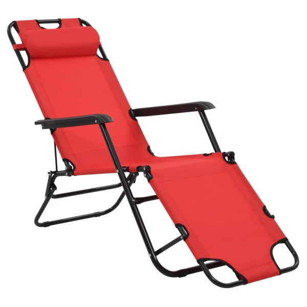Tumbonas plegables con reposapiés 2 unidades acero rojo Tumbonas plegables con reposapiés 2 unidades acero rojo