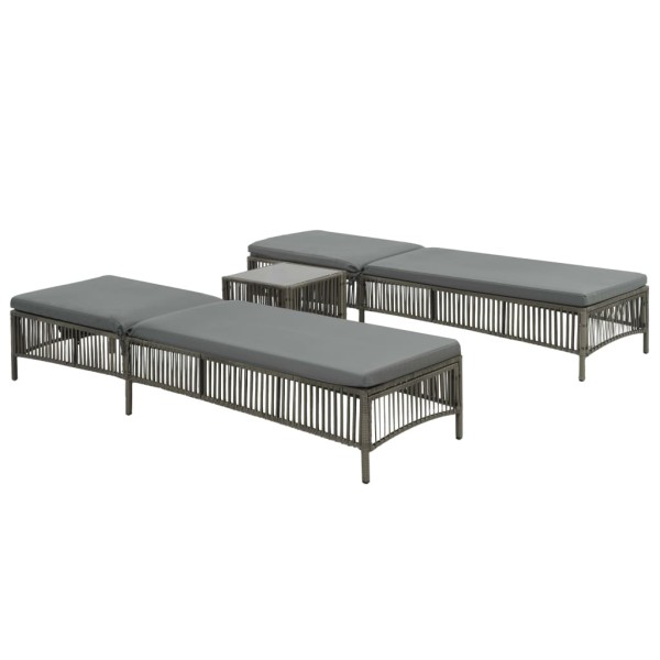 Tumbonas 2 unidades con mesa ratán sintético marrón Tumbonas 2 unidades con mesa ratán sintético marrón
