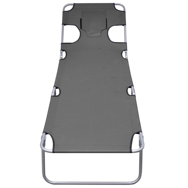 Tumbona plegable con cojín de cabeza y respaldo ajustable gris Tumbona plegable con cojín de cabeza y respaldo ajustable gris
