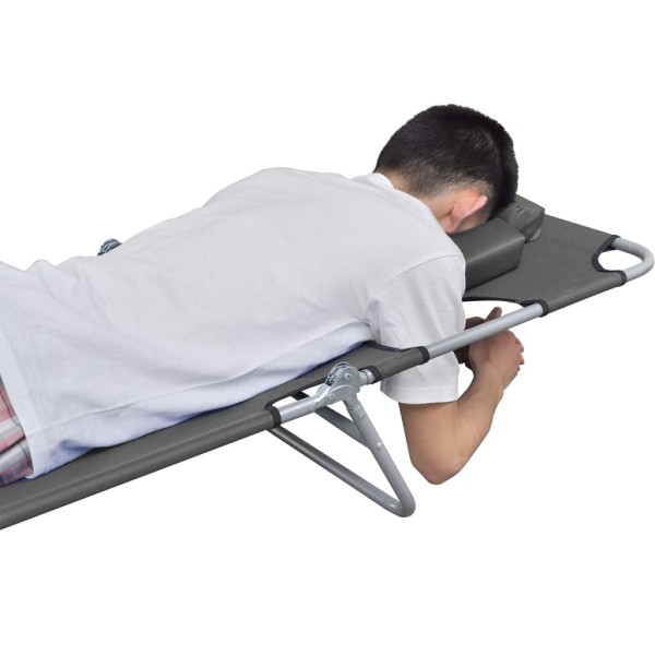 Tumbona plegable con cojín de cabeza y respaldo ajustable gris Tumbona plegable con cojín de cabeza y respaldo ajustable gris