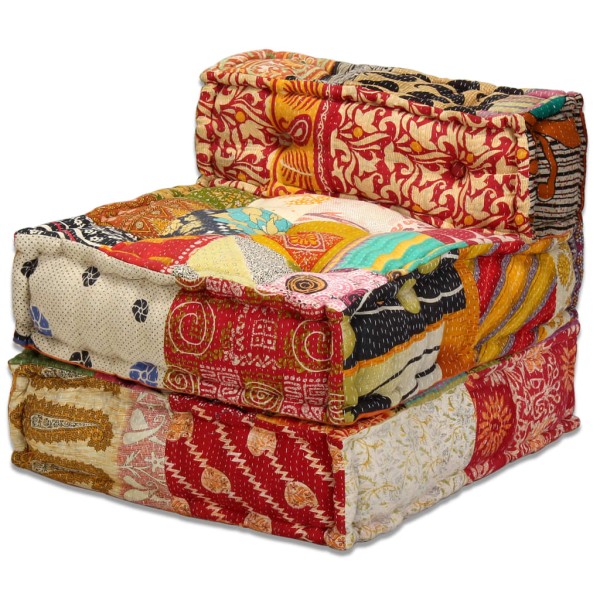 Puf modular de 3 plazas de tela patchwork Puf modular de 3 plazas de tela patchwork