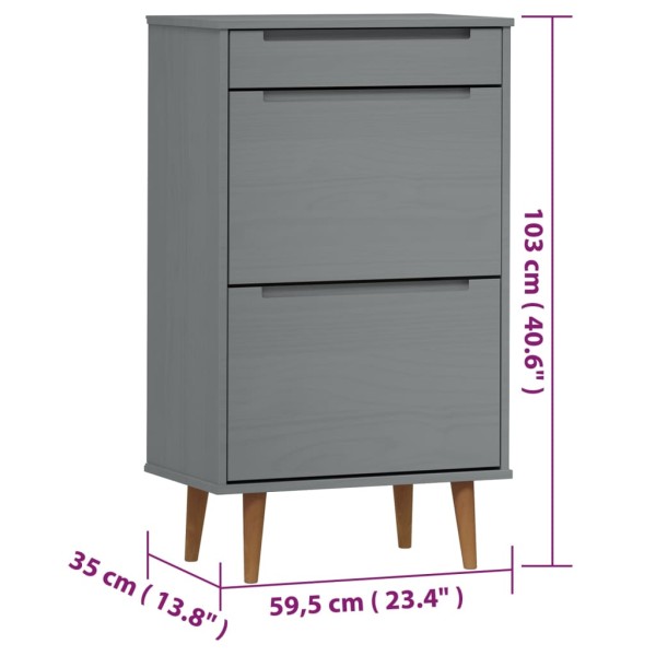 Zapatero MOLDE madera maciza de pino gris 59,5x35x103 cm Zapatero MOLDE madera maciza de pino gris 59,5x35x103 cm