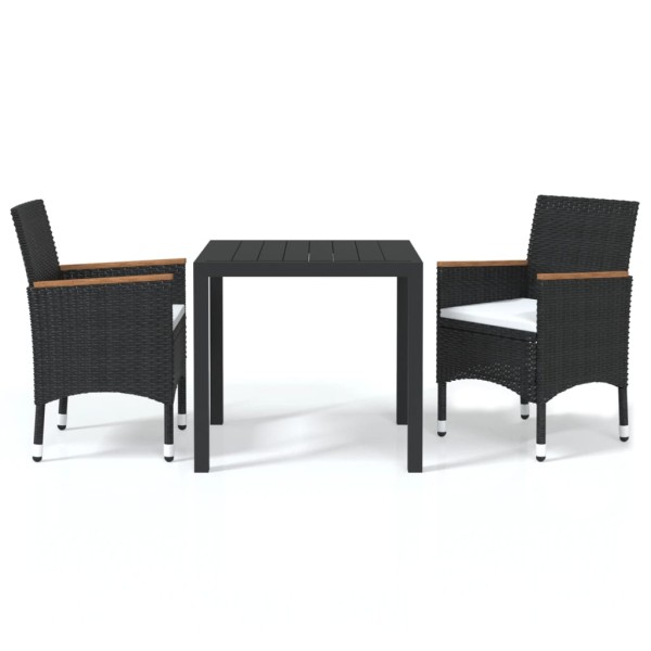 Juego muebles jardín 3 pzas con cojines ratán sintético negro Juego muebles jardín 3 pzas con cojines ratán sintético negro