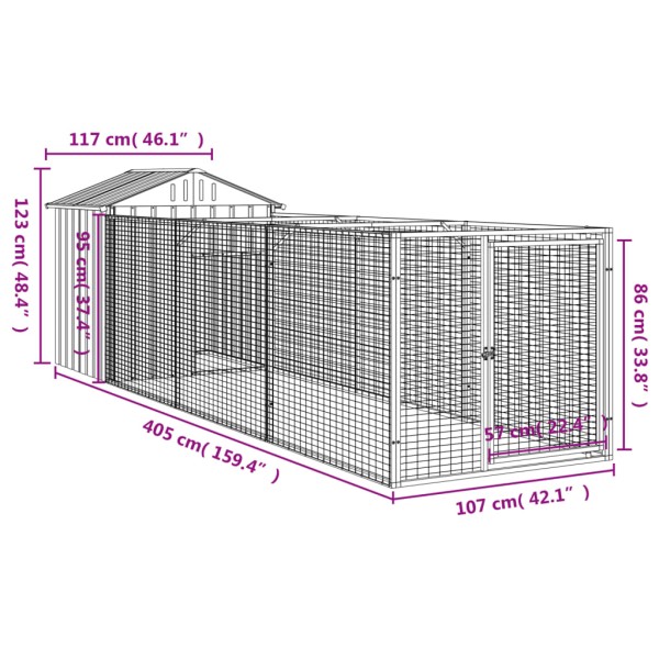 Caseta perros tejado acero galvanizado gris claro 117x405x123cm Caseta perros tejado acero galvanizado gris claro 117x405x123cm