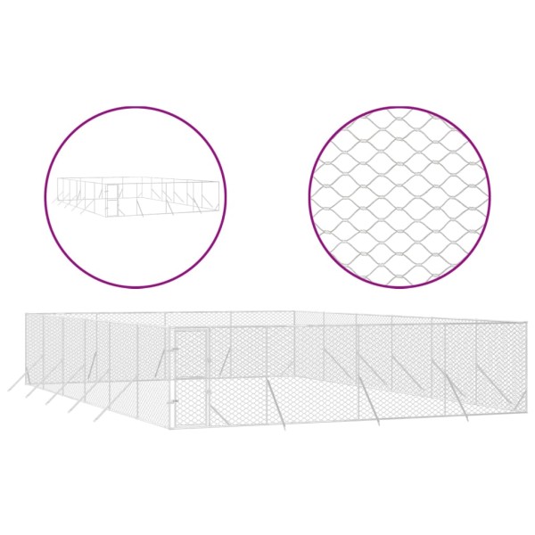 Perrera de exterior acero galvanizado plateado 8x12x2 m Perrera de exterior acero galvanizado plateado 8x12x2 m